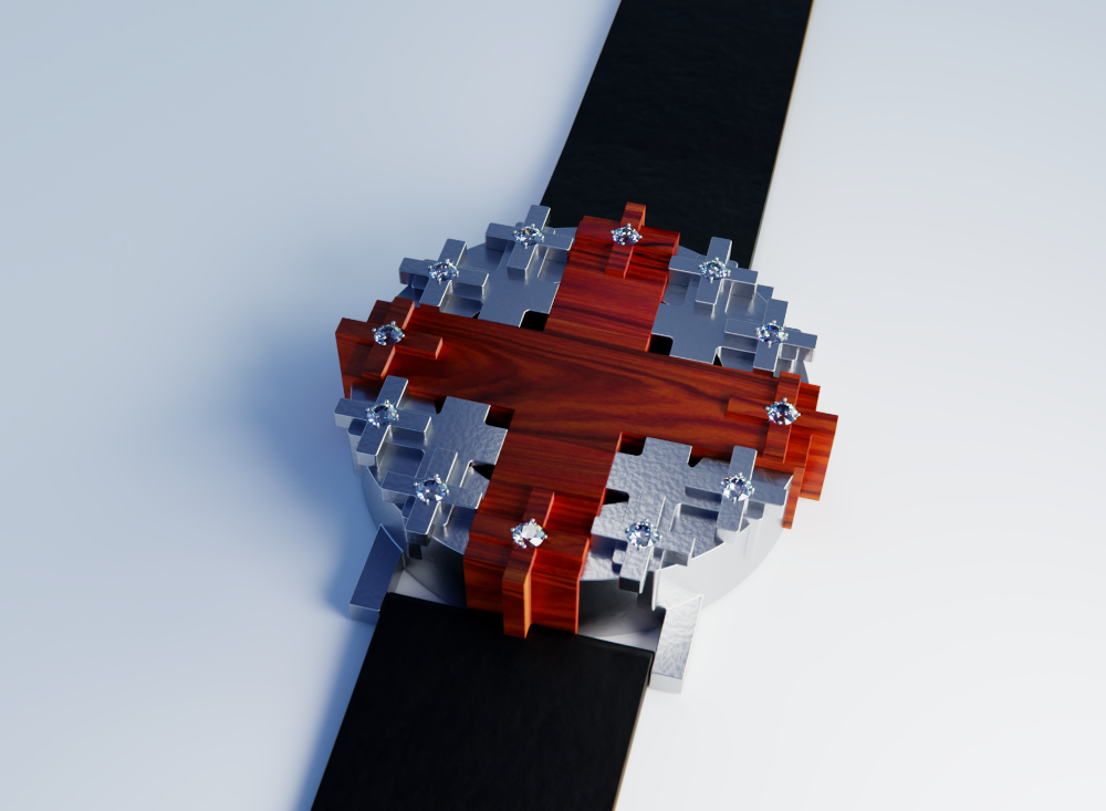 Cross #1 watch in silver with yew wood