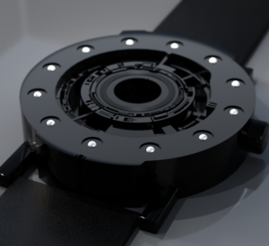 Techno-circle-1- in black anodised aluminium