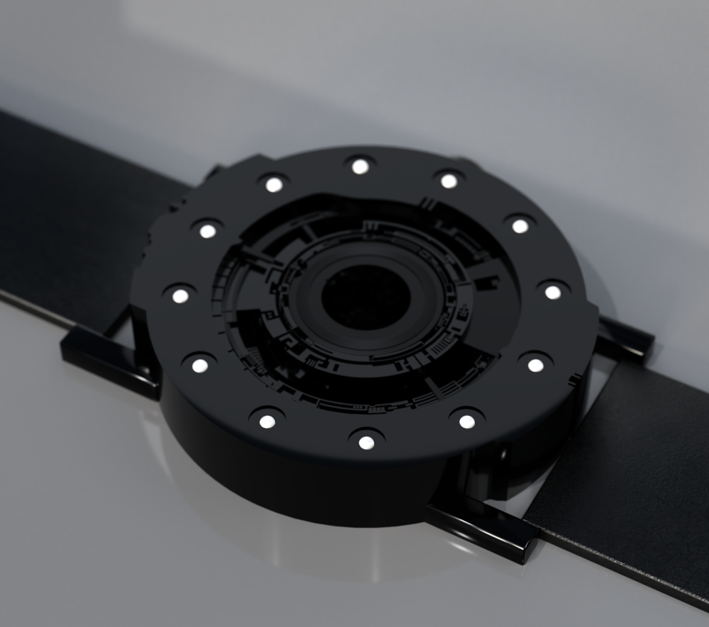 Techno-circle-1- in black anodised aluminium - An art jewelry based watch.