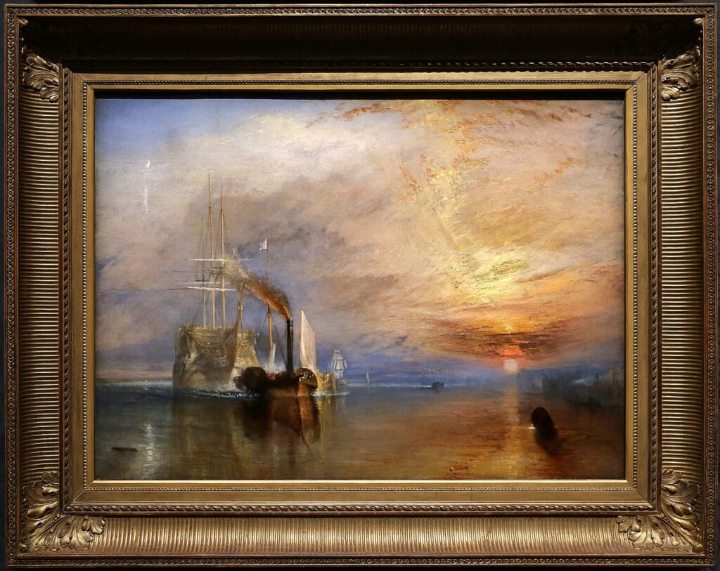 The painting “The Fighting Temeraire tugged to her last berth to be broken up, 1838 “ by J. M. W. Turner