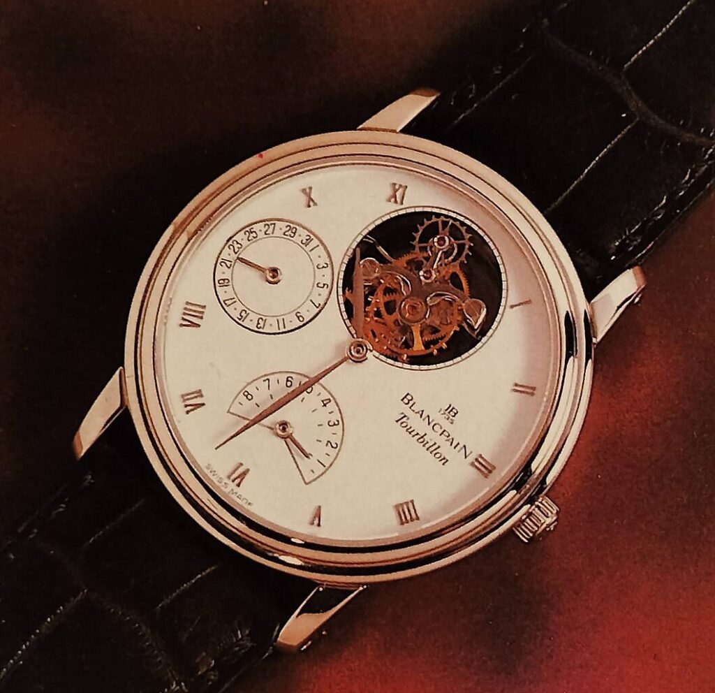 Blancpain Tourbillon watch in rose gold, on red velvet background