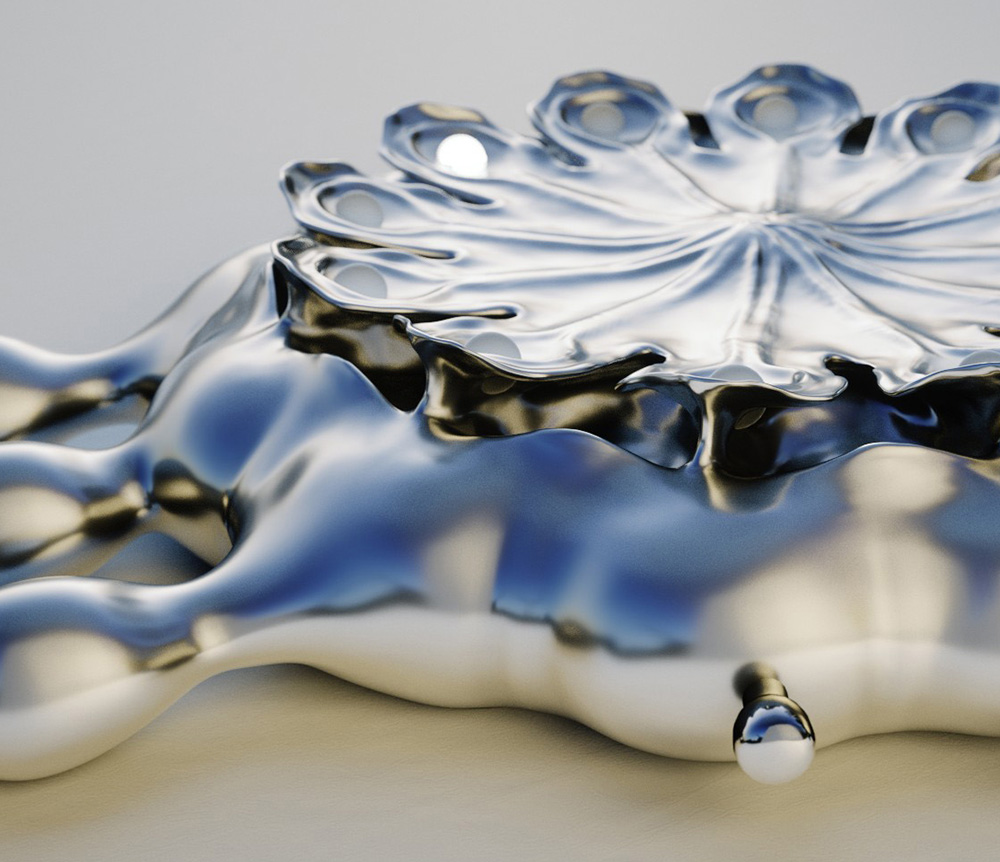 Poppy Seed Pod watch in silver, closeup/detail