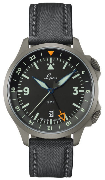 Laco pilot watch, black and grey, isolated on white background