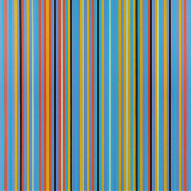Bridget Riley, straight vertical coloured lines, an example of mathematical art