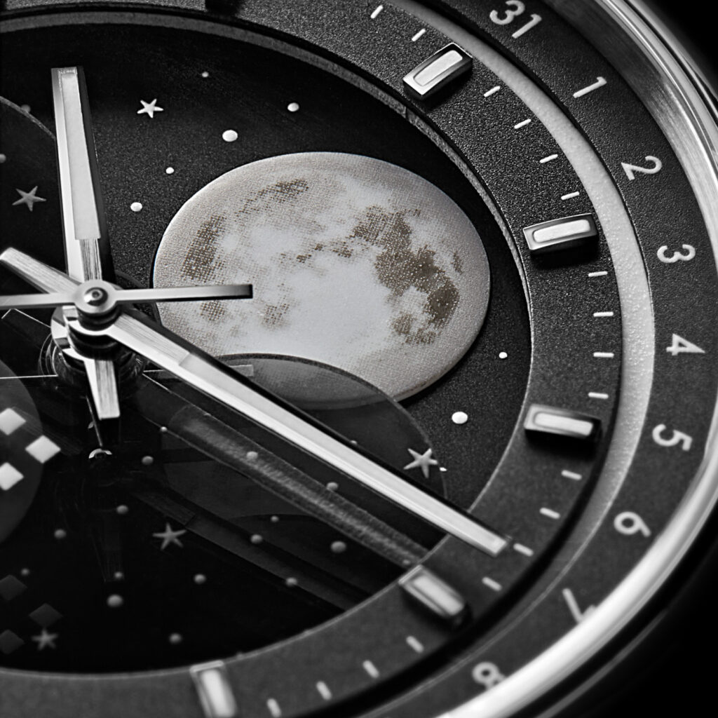Christopher Ward C1 Moonglow, closeup/detail of moon