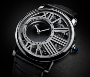 Creative watch design example:  Cartier Rotonde de Cartier Skeleton Mysterious Double Tourbillon