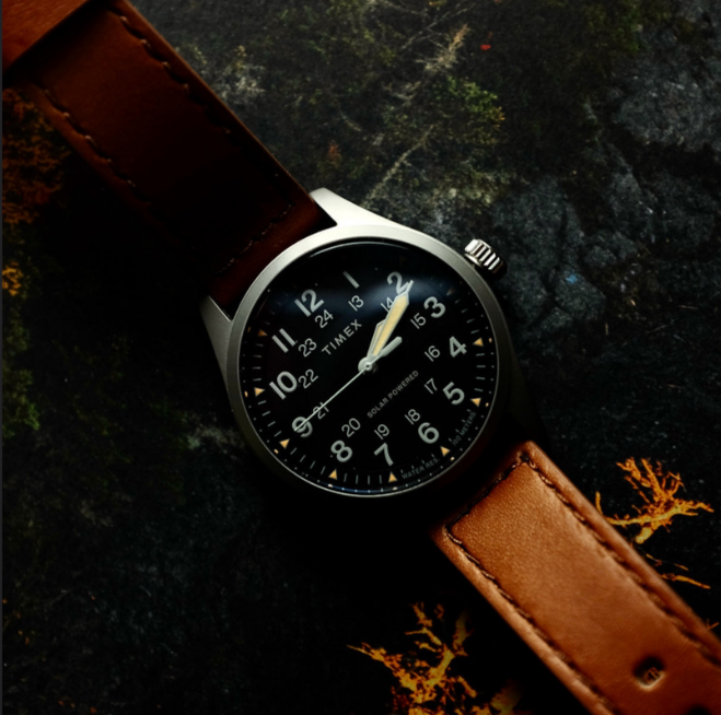 Timex Expedition North Field Post Solar watch -  eco-friendly design, on rock surface