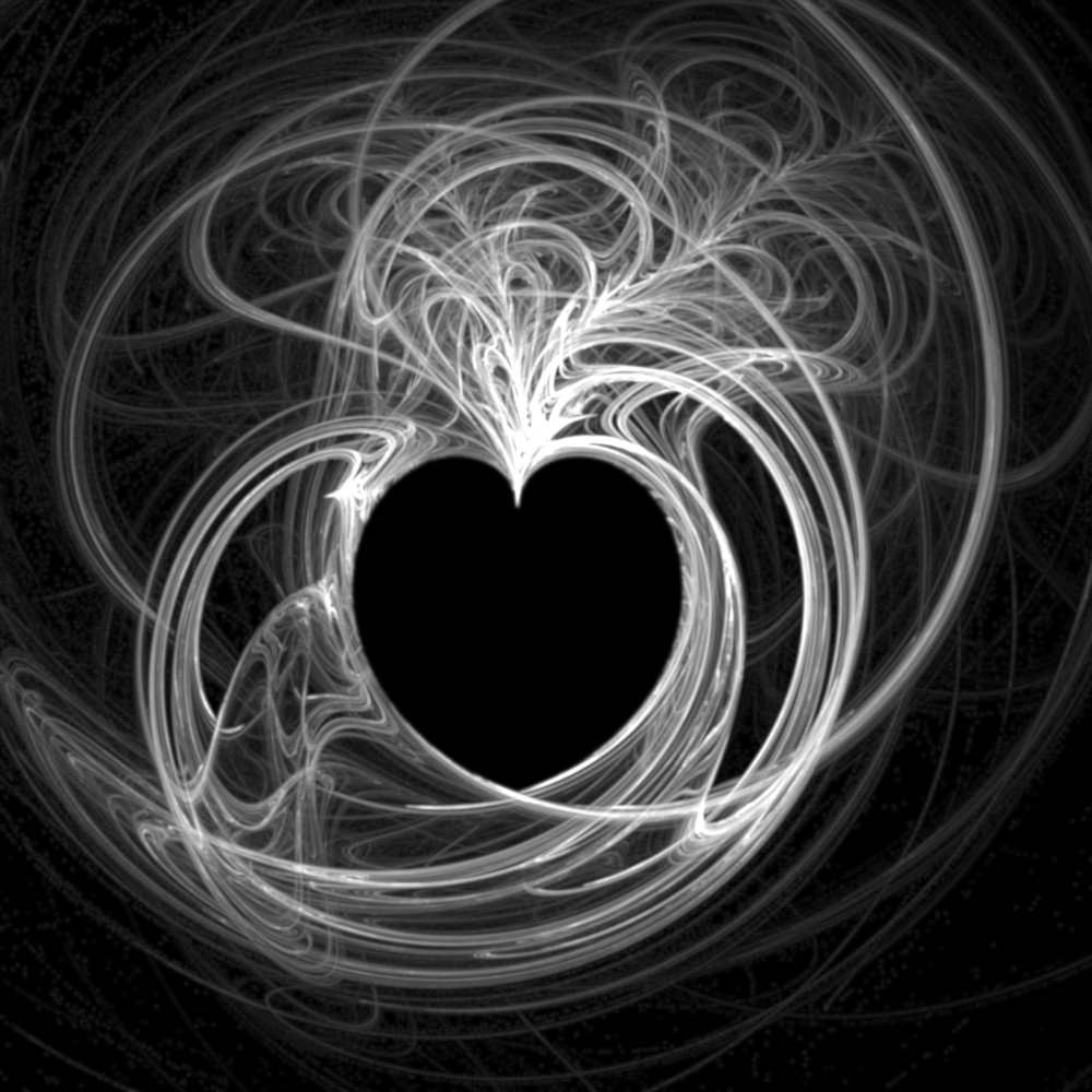 heart-shaped flame fractal, black and white, as an example of algorithmic design