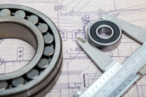 Product design concept illustration with tools on blueprint