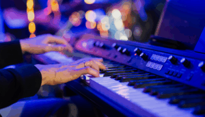 Digital sound synthesis, a musician playing a digital keyboard