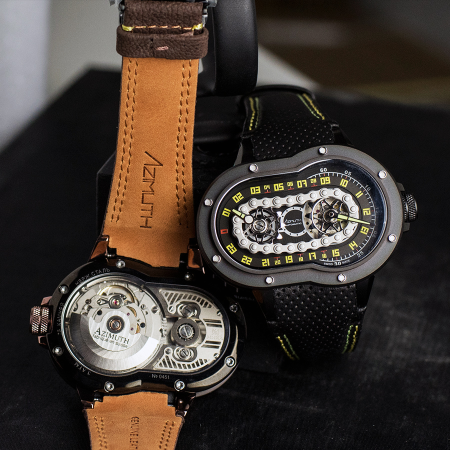 Azimuth SP 1 Crazy Rider - a very unusual watch, back and front, 
