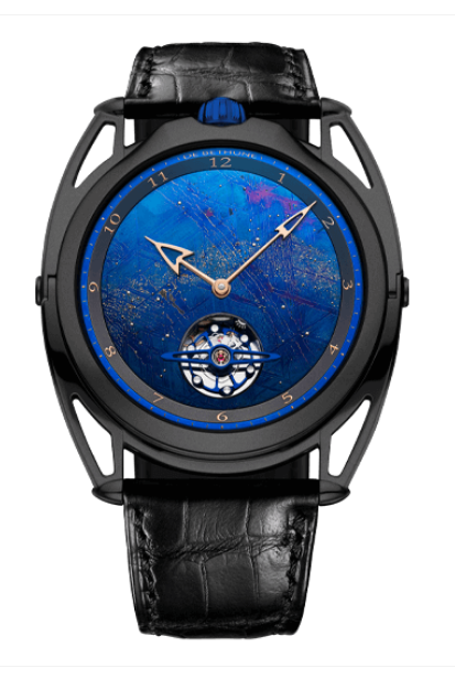 De bethune DB28 XP Meteorite. An aesthetic watch, blue and dark grey, isolated on white background