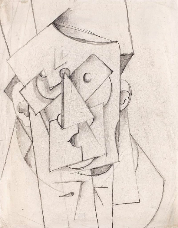 Otto Gutfreund cubist art, black drawing on paper