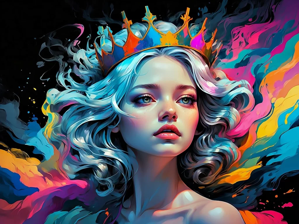 colourful AI image generation of girl with crown as an example of algorithmic design
