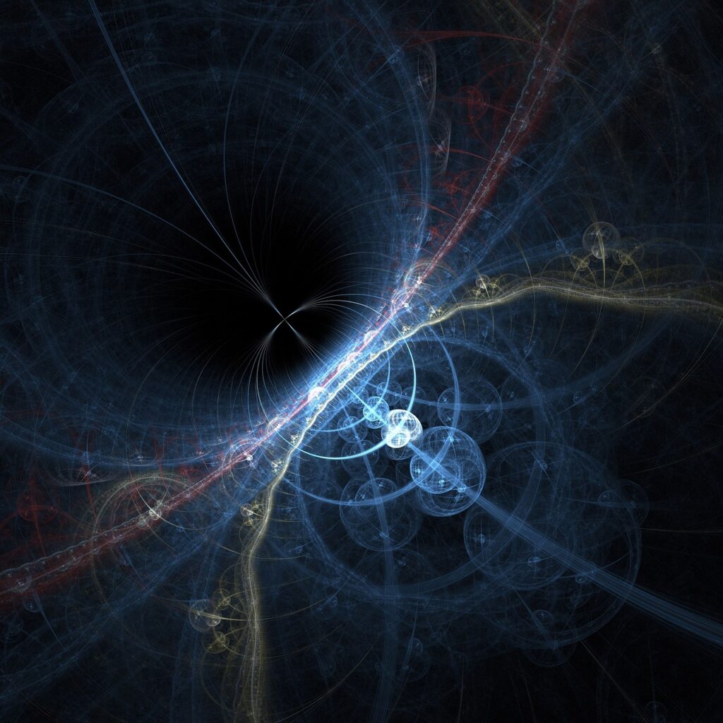 flame fractal with circles on dark background, as an example of algorithmic design