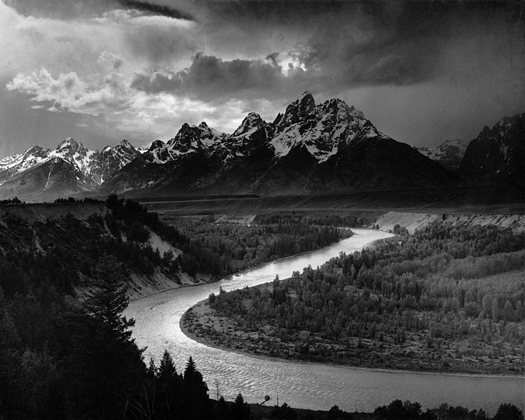 Ansel Adams The Tetons and the Snake River - an example of a photo of a fractal landscape including fractal mountains and clouds.