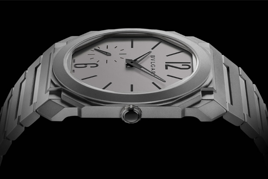 Bulgari Octo Finissimo Watch Design Inspiration by modern architecture, on black background