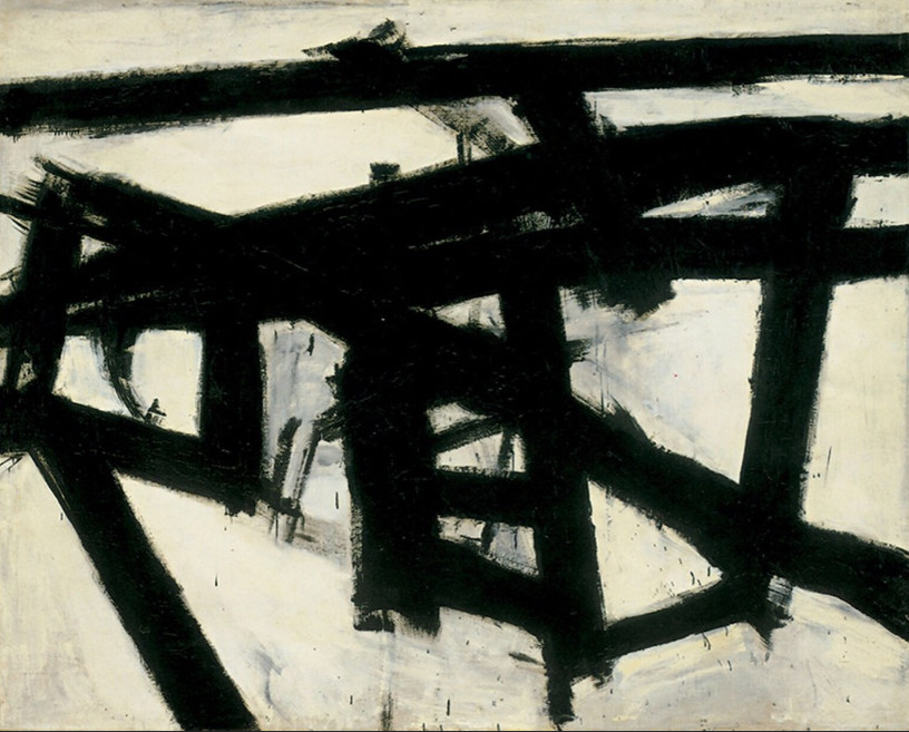 Franz Kline black and white abstract painting - rough fractal marks.