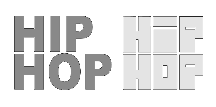The word "HIP HOP" as used in the development of our Hip Hop #1 watch. Grey on white background.