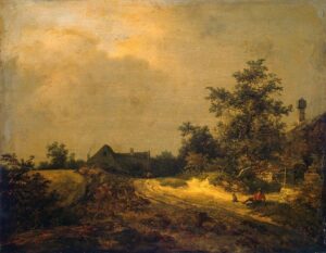 Jacob van Ruisdael - Peasant cottages in the dunes - painting of a fractal landscape