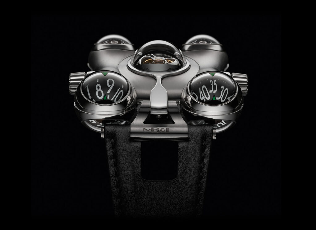 MBF HM6 watch, extraordinary design, on black background.
