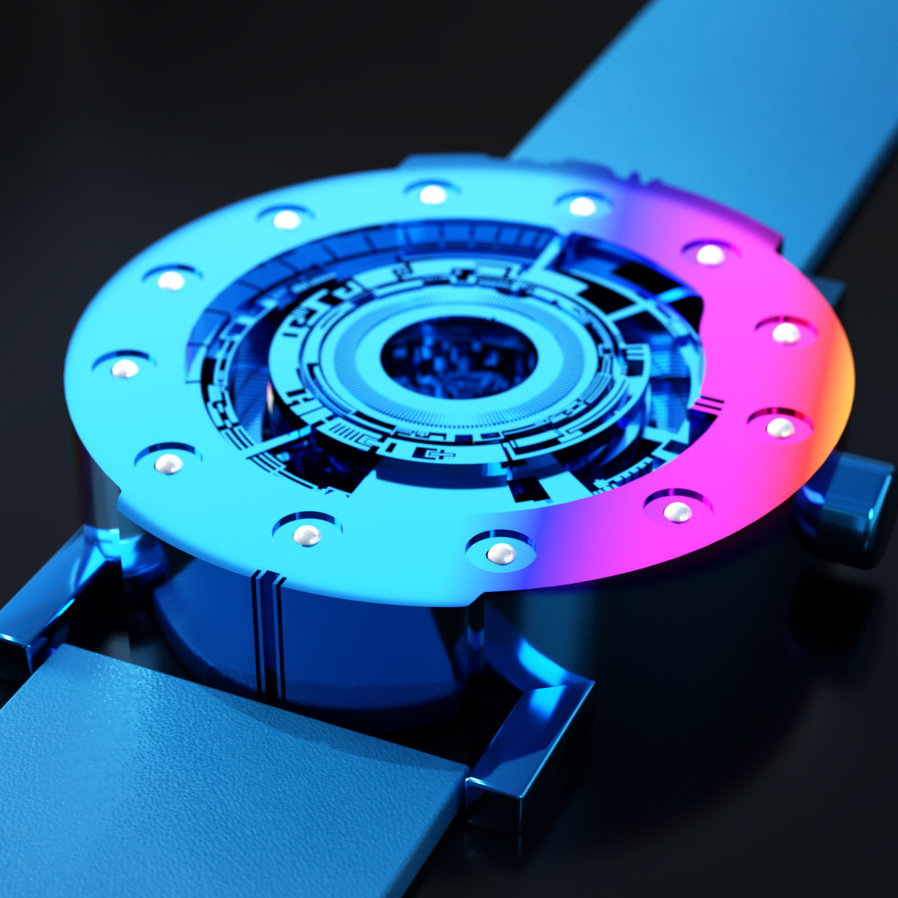 Techno-circle watch in anodized titanium.