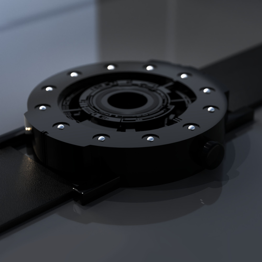 Techno-circle watch in black anodized aluminium