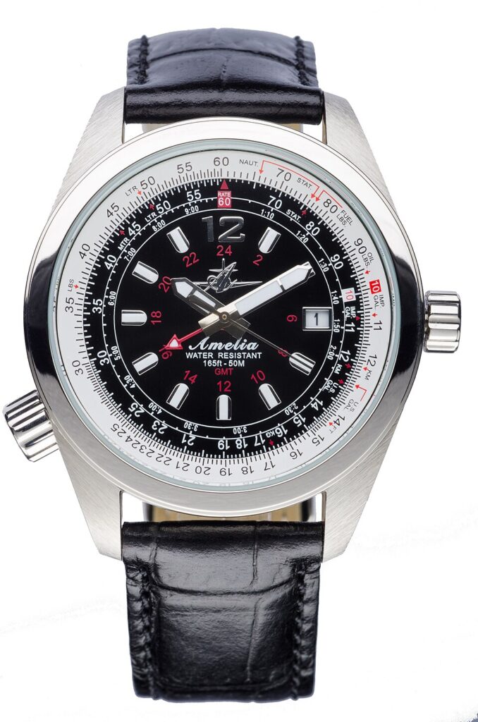Abingdon Co aviation watch for women, with black and white dial, isolated on a white background.