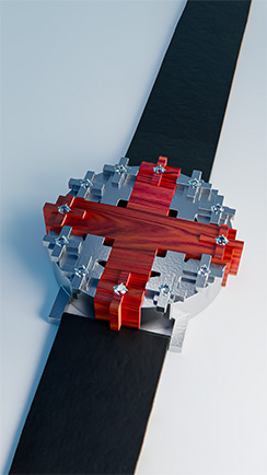 Cross #1 wristwatch in silver and yew wood, - thumbnail