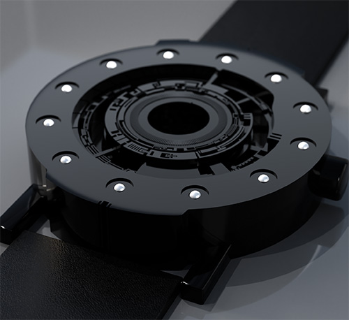 Techno-circle watch in black anodised aluminium