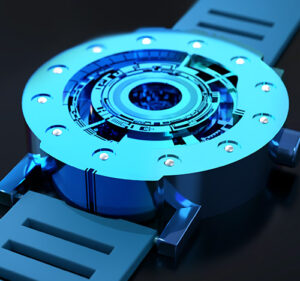 Techno-circle watch in cyan anodised titanium