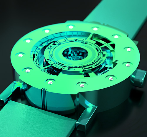 Techno-circle watch in teal anodised titanium