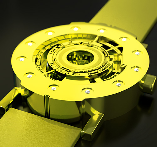 Techno-circle watch in yellow anodised titanium