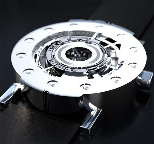 Techno-circle watch in polished aluminium