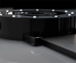 Techno-circle #1 watch, black aluminium. Low angle view. Thumbnail