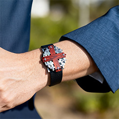 Cross #1 watch silver and yew wood, worn by man in blue suit,Thumbnail