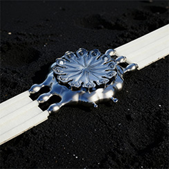 Poppy Seed-pod watch, silver, on black sand. Thumbnail