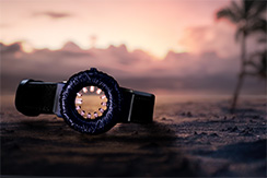 Tropical Crystal, black, on sand at sunset. Thumbnail