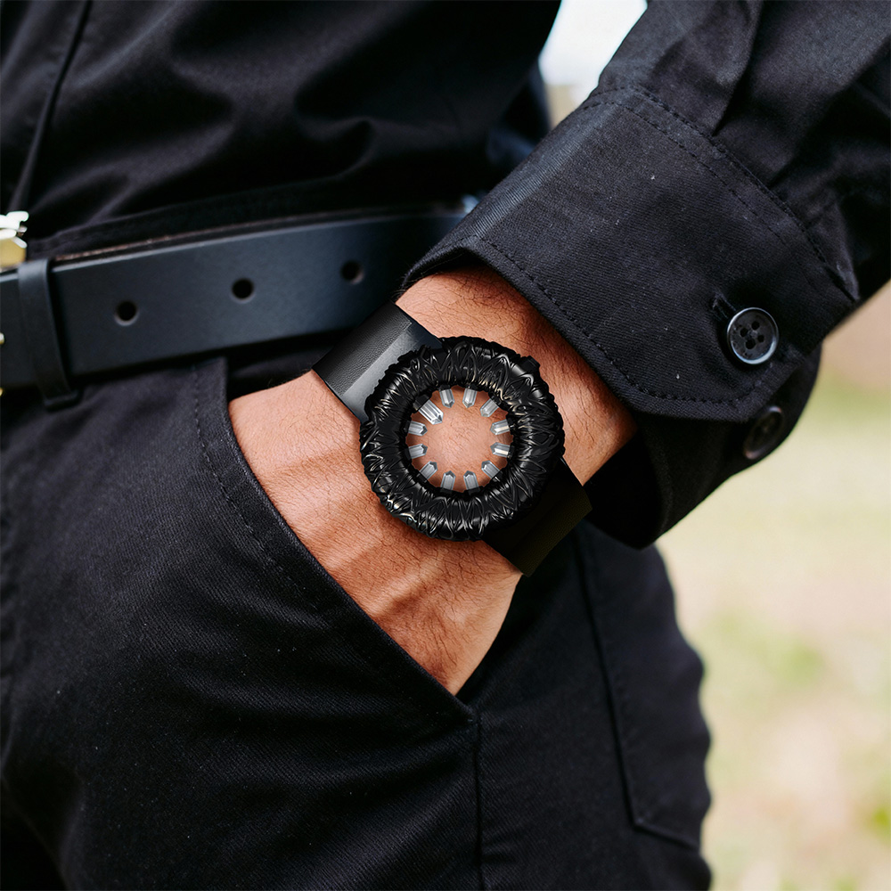 Tropical Crystal watch in black on a man's wrist