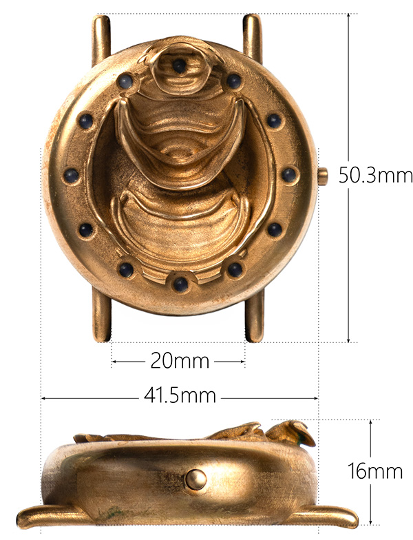 UnconstrainedTime Fractal Emergence 41mm wristwatch, top down and side views, body only, showing size, lug width, height and lug-to-lug