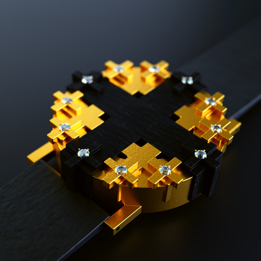 UnconstrainedTime Cross #1 watch in gold with ebony wood.