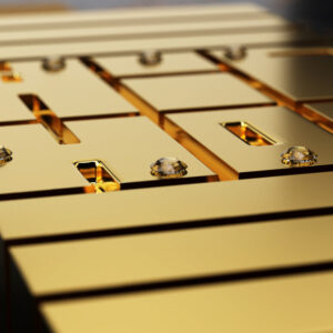 UnconstrainedTime Hip Hop #1 wristwatch in gold, closeup detail.